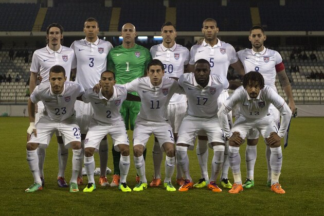 LARNACA, CYPRUS - MARCH 05:  Team USA poses for a picture before the Ukraine v USA International Friendly  at Antonis Papadopoulos stadium on March 5, 2014 in Larnaca, Cyprus.  (Photo by Andrew Caballero-Reynolds/Getty Images)