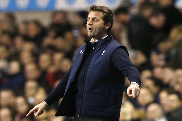 Tottenham Hotspur's manager Tim Sherwood calls out to his players as he watches his team play against Cardiff City during their English Premier League soccer match at White Hart Lane, London, Sunday, March 2, 2014. (AP Photo/Sang Tan)