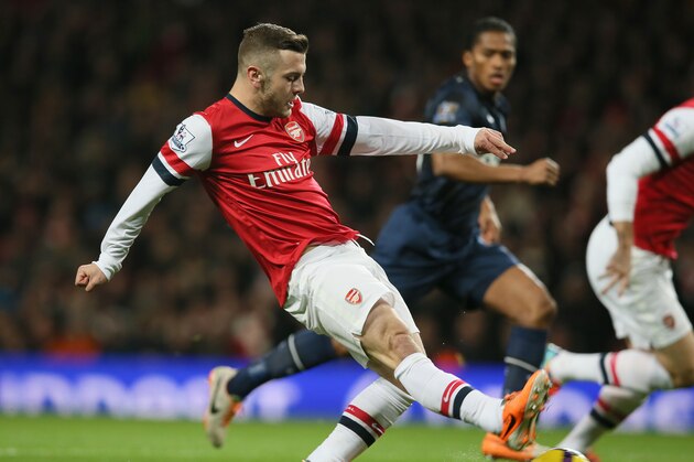 Arsenal's Jack Wilshere takes a shot at goal during their English Premier League soccer match between Arsenal and Manchester United at the Emirates stadium in London, Wednesday, Feb. 12, 2014. (AP Photo/Alastair Grant) Arsenal's Jack Wilshere takes a shot at goal during their English Premier League soccer match between Arsenal and Manchester United at the Emirates stadium in London, Wednesday, Feb. 12, 2014. (AP Photo/Alastair Grant)