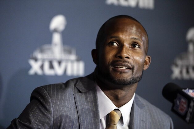 Denver Broncos cornerback Champ Bailey talks with reporters during a news conference Sunday, Jan. 26, 2014, in Jersey City, N.J. The Broncos are scheduled to play the Seattle Seahawks in the NFL Super Bowl XLVIII football game Sunday, Feb. 2, in East Rutherford, N.J. (AP Photo/Mark Humphrey)