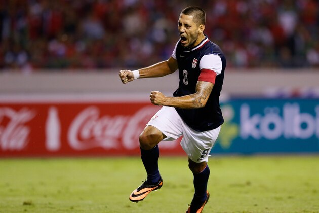 SAN JOSE, COSTA RICA - SEPTEMBER 06:  Clint Dempsey #8 of the United States reacts after scoring off a penalty kick against Costa Rica during the FIFA 2014 World Cup Qualifier at Estadio Nacional on September 6, 2013 in San Jose, Costa Rica.  (Photo by Kevin C. Cox/Getty Images)
