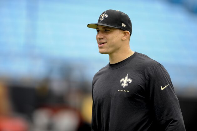New Orleans Saints tight end Jimmy Graham is shown prior to an NFL football game against the Carolina Panthers in Charlotte, NC Sunday, Dec. 22, 2013. (AP Photo/Mike McCarn)