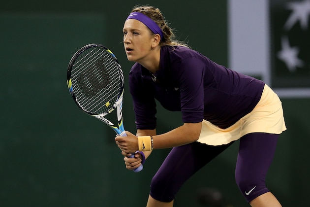 INDIAN WELLS, CA - MARCH 11: Victoria Azarenka of Belarus waits for a serve from Kirsten Flipkens of Belgium during day 6 of the BNP Paribas Open at Indian Wells Tennis Garden on March 11, 2013 in Indian Wells, California. (Photo by Stephen Dunn/Getty Images). (Photo by Stephen Dunn/Getty Images) INDIAN WELLS, CA - MARCH 11: Victoria Azarenka of Belarus waits for a serve from Kirsten Flipkens of Belgium during day 6 of the BNP Paribas Open at Indian Wells Tennis Garden on March 11, 2013 in Indian Wells, California. (Photo by Stephen Dunn/Getty Images). (Photo by Stephen Dunn/Getty Images)