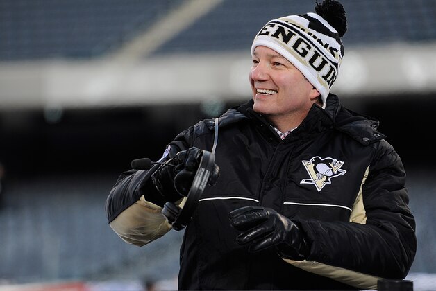 CHICAGO, IL - FEBRUARY 28: (EDITORIAL USE ONLY) General Manager Ray Shero of the Pittsburgh Penguins talks with the NHL Network during the 2014 NHL Stadium Series practice day on February 28, 2014 at Soldier Field in Chicago, Illinois.  (Photo by Patrick McDermott/NHLI via Getty Images)