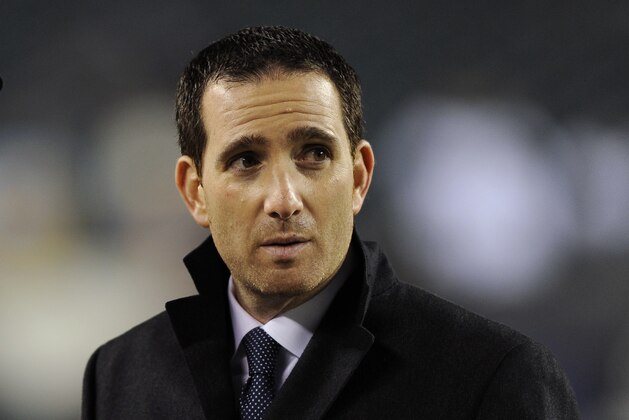 Philadelphia Eagles general manager Howie Roseman watches warm ups before an NFL football game against the Cincinnati Bengals, Thursday, Dec. 13, 2012, in Philadelphia. (AP Photo/Michael Perez)