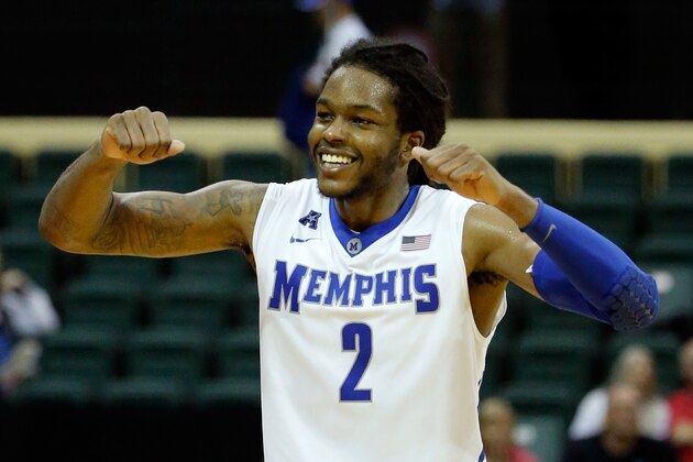 ORLANDO, FL - DECEMBER 01:  Shaq Goodwin #2 of the Memphis Tigers celebrates following a victory over the Oklahoma State Cowboys during the Old Spice Classic at HP Field House on December 1, 2013 in Orlando, Florida.  (Photo by Sam Greenwood/Getty Images)