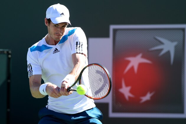 INDIAN WELLS, CA - MARCH 08: Andy Murray of Great Britain hits a return to Lukas Rosol of the Czech Republic during the BNP Paribas Open at Indian Wells Tennis Garden on March 8, 2014 in Indian Wells, California. (Photo by Stephen Dunn/Getty Images) INDIAN WELLS, CA - MARCH 08: Andy Murray of Great Britain hits a return to Lukas Rosol of the Czech Republic during the BNP Paribas Open at Indian Wells Tennis Garden on March 8, 2014 in Indian Wells, California. (Photo by Stephen Dunn/Getty Images)