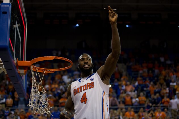 GAINESVILLE, FL - MARCH 08: Patric Young #4 of the Florida Gators holds up a piece of the net after the game against the Kentucky Wildcats at the Stephen C. O'Connell Center on March 8, 2014 in Gainesville, Florida. The Gators were 18-0 in the SEC Conference and undefeated at home this season. (Photo by Rob Foldy/Getty Images) GAINESVILLE, FL - MARCH 08: Patric Young #4 of the Florida Gators holds up a piece of the net after the game against the Kentucky Wildcats at the Stephen C. O'Connell Center on March 8, 2014 in Gainesville, Florida. The Gators were 18-0 in the SEC Conference and undefeated at home this season. (Photo by Rob Foldy/Getty Images)