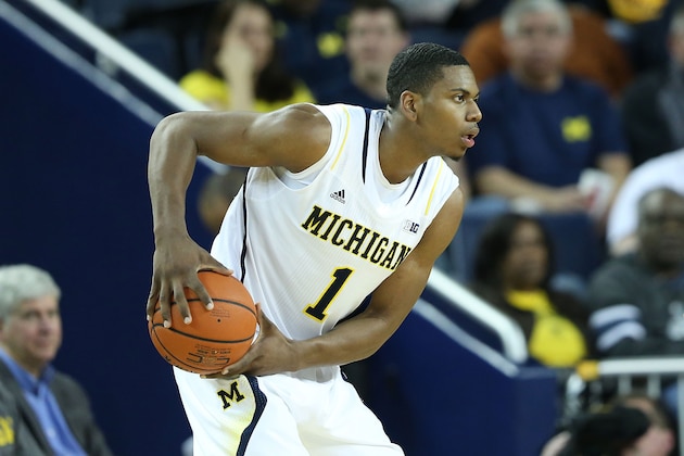 ANN ARBOR, MI - FEBRUARY 05: Glenn Robinson III #1 of the Michigan Wolverines gets ready to shoot the ball during the second half of the game against the Nebraska Cornhuskers at Crisler Arena on February 5, 2014 in Ann Arbor, Michigan. The Wolverines defeated the Cornhuskers 79-50. (Photo by Leon Halip/Getty Images)