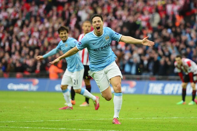 LONDON, ENGLAND - MARCH 02: Samir Nasri of Manchester City celebrates his goal during the Capital One Cup Final between Manchester City and Sunderland at Wembley Stadium on March 2, 2014 in London, England. (Photo by Jamie McDonald/Getty Images) LONDON, ENGLAND - MARCH 02: Samir Nasri of Manchester City celebrates his goal during the Capital One Cup Final between Manchester City and Sunderland at Wembley Stadium on March 2, 2014 in London, England. (Photo by Jamie McDonald/Getty Images)