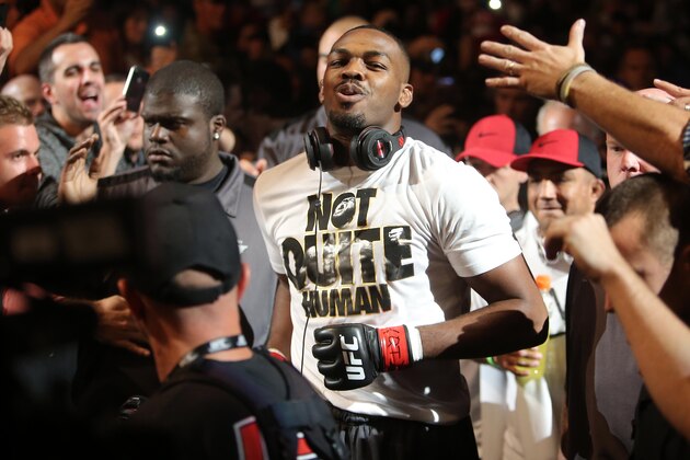 Sep 21, 2013; Toronto, Ontario, CAN; Jon Jones enters the octagon before his fight against Alexander Gustafsson (not pictured) during their light heavyweight championship bout at UFC 165 at the Air Canada Centre. Mandatory Credit: Tom Szczerbowski-USA TODAY Sports