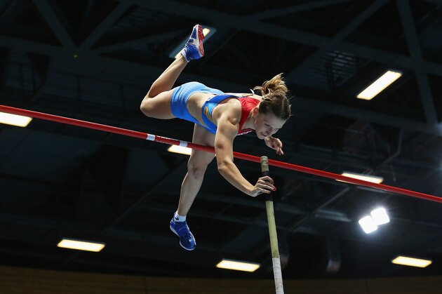 SOPOT, POLAND - MARCH 09: Anzhelika Sidorova of Russia competes during the Women's Pole Vault final during day three of the IAAF World Indoor Championships at Ergo Arena on March 9, 2014 in Sopot, Poland.  (Photo by Alexander Hassenstein/Getty Images)