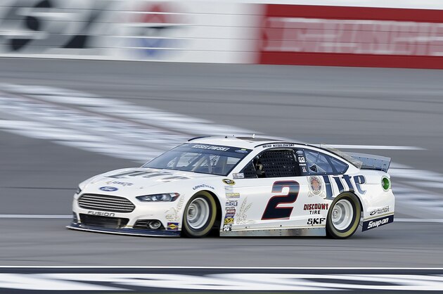 Brad Keselowski drives during qualifying for Sunday's NASCAR Sprint Cup Series auto race, Friday, March 7, 2014, in Las Vegas. (AP Photo/Isaac Brekken)