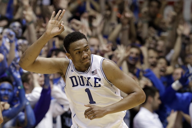 Duke's Jabari Parker reacts following a basket against North Carolina during the first half of an NCAA college basketball game in Durham, N.C., Saturday, March 8, 2014. (AP Photo/Gerry Broome) Duke's Jabari Parker reacts following a basket against North Carolina during the first half of an NCAA college basketball game in Durham, N.C., Saturday, March 8, 2014. (AP Photo/Gerry Broome)
