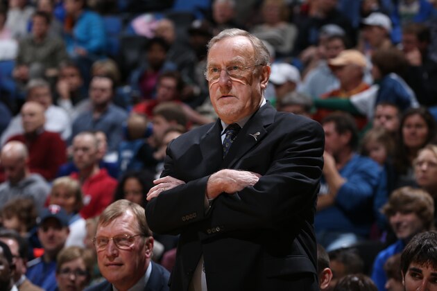 MINNEAPOLIS, MN - MARCH 7: Rick Adelman Head Coach of the Minnesota Timberwolves stands on the sideline during a game against the Detroit Pistons on March 7, 2014 at Target Center in Minneapolis, Minnesota. NOTE TO USER: User expressly acknowledges and agrees that, by downloading and or using this Photograph, user is consenting to the terms and conditions of the Getty Images License Agreement. Mandatory Copyright Notice: Copyright 2014 NBAE (Photo by David Sherman/NBAE via Getty Images)