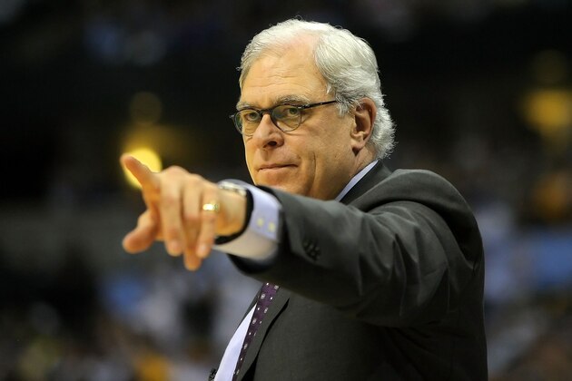 DENVER - MAY 23:  Head coach Phil Jackson of the Los Angeles Lakers points in the second half against the Denver Nuggets in Game Three of the Western Conference Finals during the 2009 NBA Playoffs at Staples Center on May 23, 2009 in Denver, Colorado. NOTE TO USER: User expressly acknowledges and agrees that, by downloading and or using this photograph, User is consenting to the terms and conditions of the Getty Images License Agreement.  (Photo by Doug Pensinger/Getty Images)