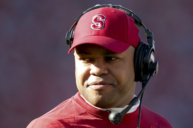 FILE - In this Jan. 1, 2013, file photo, Stanford head coach David Shaw watches from the sideline during the first half of the Rose Bowl NCAA college football game against Wisconsin in Pasadena, Calif. Oregon and Stanford are set to rule this fall. Yes, the Pac-12 is deep and talented, featuring rosters studded with experienced players and emerging talent. But there's no doubt who's expected to reign again. (AP Photo/Jae C. Hong, File)
