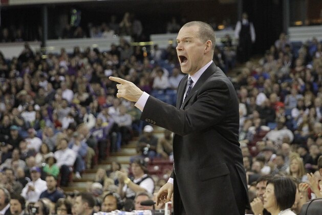 Sacramento Kings head coach Michael Malone yells about a foul call during the fourth quarter of the Kings 108-97 loss to the Minnesota Timberwolves in a NBA basketball game in Sacramento, Calif., Saturday, March 1, 2014.(AP Photo/Rich Pedroncelli)