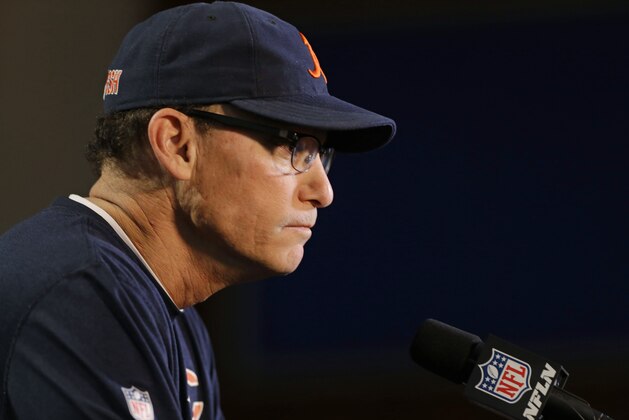 Chicago Bears head coach Marc Trestman answers a question during a news conference at the NFL football scouting combine in Indianapolis, Thursday, Feb. 20, 2014. (AP Photo/Michael Conroy)