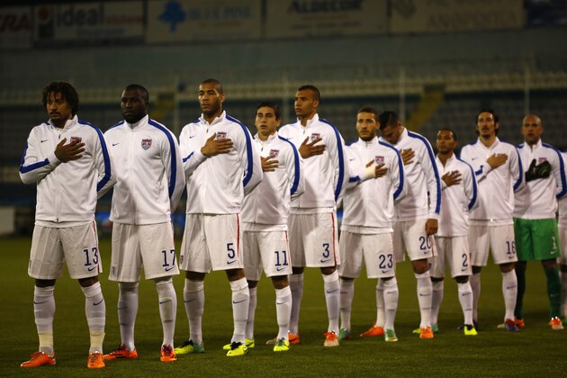LARNACA, CYPRUS - MARCH 05: The USA team stands for the national anthem during the Ukraine v USA International Friendly at Antonis Papadopoulos stadium on March 5, 2014 in Larnaca, Cyprus. (Photo by Andrew Caballero-Reynolds/Getty Images) LARNACA, CYPRUS - MARCH 05: The USA team stands for the national anthem during the Ukraine v USA International Friendly at Antonis Papadopoulos stadium on March 5, 2014 in Larnaca, Cyprus. (Photo by Andrew Caballero-Reynolds/Getty Images)