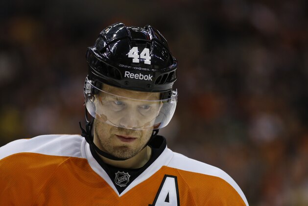Philadelphia Flyers' Kimmo Timonen in action during an NHL hockey game against the New York Rangers, Saturday, March 1, 2014, in Philadelphia. (AP Photo/Matt Slocum) Philadelphia Flyers' Kimmo Timonen in action during an NHL hockey game against the New York Rangers, Saturday, March 1, 2014, in Philadelphia. (AP Photo/Matt Slocum)