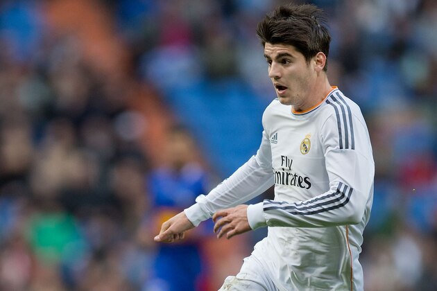 MADRID, SPAIN - FEBRUARY 22: Alvaro B. Morata of Real Madrid CF controls the ball during the La Liga match between Real Madrid CF and Elche CF at Estadio Santiago Bernabeu on February 22, 2014 in Madrid, Spain.  (Photo by Gonzalo Arroyo Moreno/Getty Images)