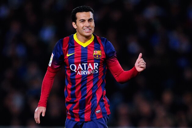 SAN SEBASTIAN, SPAIN - FEBRUARY 22:  Pedro Rodriguez of FC Barcelona gives his thumbs up during the La Liga match between Real Sociedad and FC Barcelona at Estadio Anoeta on February 22, 2014 in San Sebastian, Spain.  (Photo by David Ramos/Getty Images)