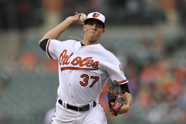 Baltimore Orioles pitcher Kevin Gausman delivers against the Boston Red Sox in the first inning of a baseball game Thursday, June 13, 2013, in Baltimore. (AP Photo/Gail Burton)