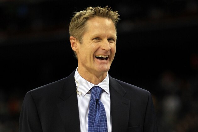 HOUSTON, TX - APRIL 04:  Broadcaster Steve Kerr smiles on the court before the National Championship Game of the 2011 NCAA Division I Men's Basketball Tournament between the Butler Bulldogs and Connecticut Huskies at Reliant Stadium on April 4, 2011 in Houston, Texas.  (Photo by Streeter Lecka/Getty Images)