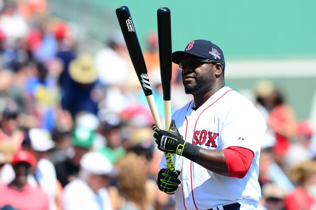 Mar 10, 2014; Fort Myers, FL, USA; Boston Red Sox designated hitter David Ortiz (34) before the gameagainst the Tampa Bay Rays at JetBlue Park. Mandatory Credit: Andrew Weber-USA TODAY Sports