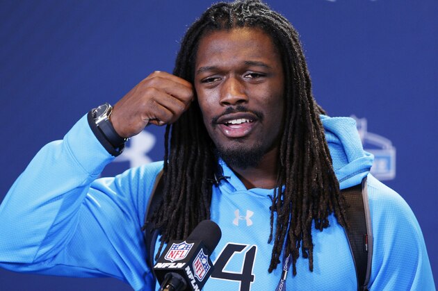 INDIANAPOLIS, IN - FEBRUARY 22: Former South Carolina defensive lineman Jadeveon Clowney speaks to the media during the 2014 NFL Combine at Lucas Oil Stadium on February 22, 2014 in Indianapolis, Indiana. (Photo by Joe Robbins/Getty Images)