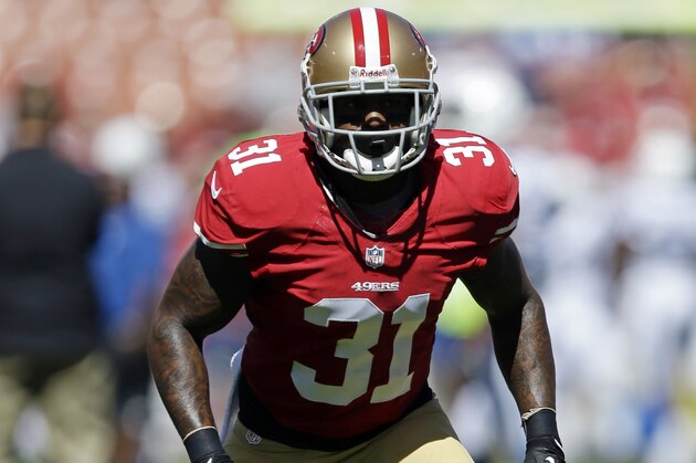 San Francisco 49ers safety Donte Whitner (31) warms up before an NFL football game against the Indianapolis Colts in San Francisco, Sunday, Sept. 22, 2013. (AP Photo/Marcio Jose Sanchez)