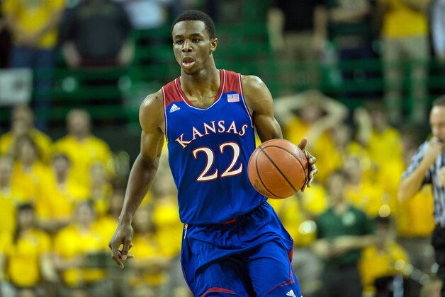 Feb 4, 2014; Waco, TX, USA; Kansas Jayhawks guard Andrew Wiggins (22) brings the ball up court during the first half against the Baylor Bears at the Ferrell Center. Mandatory Credit: Jerome Miron-USA TODAY Sports Feb 4, 2014; Waco, TX, USA; Kansas Jayhawks guard Andrew Wiggins (22) brings the ball up court during the first half against the Baylor Bears at the Ferrell Center. Mandatory Credit: Jerome Miron-USA TODAY Sports