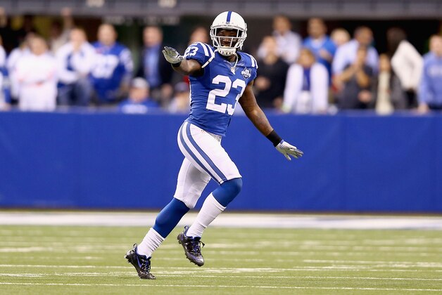 INDIANAPOLIS, IN - JANUARY 04:  Vontae Davis #23 of the Indianapolis Colts celebrates during the NFL Wild Card Playoff game against the Kansas City Chiefs at Lucas Oil Stadium on January 4, 2014 in Indianapolis, Indiana.  (Photo by Andy Lyons/Getty Images)