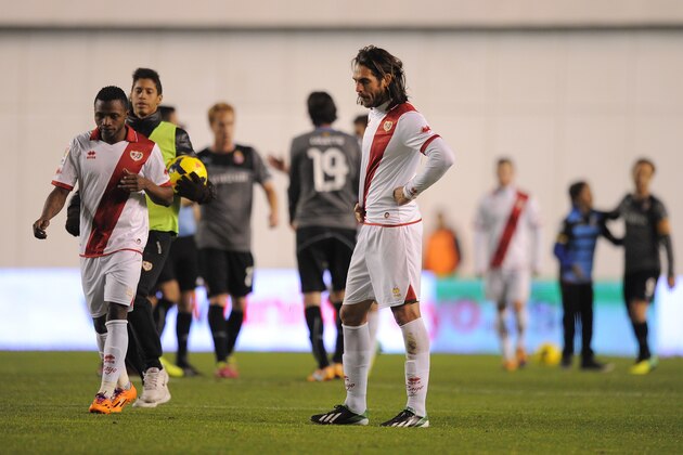 MADRID, SPAIN - NOVEMBER 24:  Joaquin Larrivey of Rayo Vallecano de Madrid reacts after his team lost 4-1 against RCD Espanyol during the La Liga match between Rayo Vallecano de Madrid and RCD Espanyol at Estadio Teresa Rivero on November 24, 2013 in Madrid, Spain.  (Photo by Denis Doyle/Getty Images)
