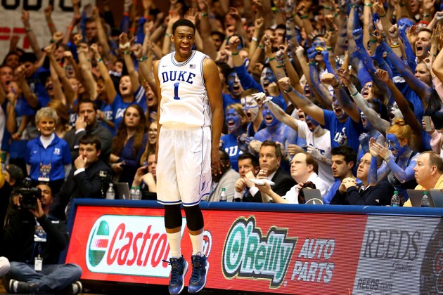 DURHAM, NC - MARCH 08:  Jabari Parker #1 of the Duke Blue Devils during their game at Cameron Indoor Stadium on March 8, 2014 in Durham, North Carolina.  (Photo by Streeter Lecka/Getty Images)