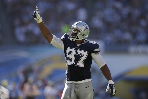 Dallas Cowboys defensive tackle Jason Hatcher celebrates during the second half of an NFL football game against the Dallas Cowboys Sunday, Sept. 29, 2013, in San Diego. (AP Photo/Gregory Bull) Dallas Cowboys defensive tackle Jason Hatcher celebrates during the second half of an NFL football game against the Dallas Cowboys Sunday, Sept. 29, 2013, in San Diego. (AP Photo/Gregory Bull)