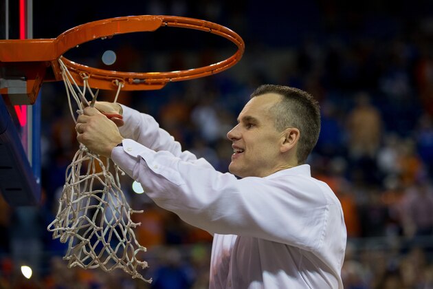 GAINESVILLE, FL - MARCH 08: Head coach Billy Donovan of the Florida Gators cuts off a piece of the net after the game against the Kentucky Wildcats at the Stephen C. O'Connell Center on March 8, 2014 in Gainesville, Florida. The Gators were 18-0 in the SEC Conference and undefeated at home this season. (Photo by Rob Foldy/Getty Images) GAINESVILLE, FL - MARCH 08: Head coach Billy Donovan of the Florida Gators cuts off a piece of the net after the game against the Kentucky Wildcats at the Stephen C. O'Connell Center on March 8, 2014 in Gainesville, Florida. The Gators were 18-0 in the SEC Conference and undefeated at home this season. (Photo by Rob Foldy/Getty Images)
