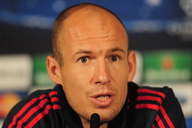 LONDON, ENGLAND - FEBRUARY 18:  Arjen Robben of FC Bayern Muenchen talks to the media during a press conference at the Landmark Hotel on February 18, 2014 in London, England.  (Photo by Shaun Botterill/Getty Images)