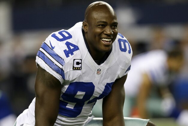 Dallas Cowboys defensive end DeMarcus Ware (94) smiles as he talks with teammates while stretching during warm ups before an NFL football game against the Washington Redskins, Sunday, Oct. 13, 2013, in Arlington, Texas. (AP Photo/Tim Sharp) Dallas Cowboys defensive end DeMarcus Ware (94) smiles as he talks with teammates while stretching during warm ups before an NFL football game against the Washington Redskins, Sunday, Oct. 13, 2013, in Arlington, Texas. (AP Photo/Tim Sharp)