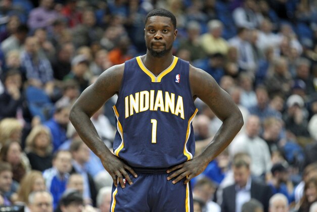 Feb 19, 2014; Minneapolis, MN, USA; Indiana Pacers guard Lance Stephenson (1) against the Minnesota Timberwolves at Target Center. The Timberwolves defeated the Pacers 104-91. Mandatory Credit: Brace Hemmelgarn-USA TODAY Sports