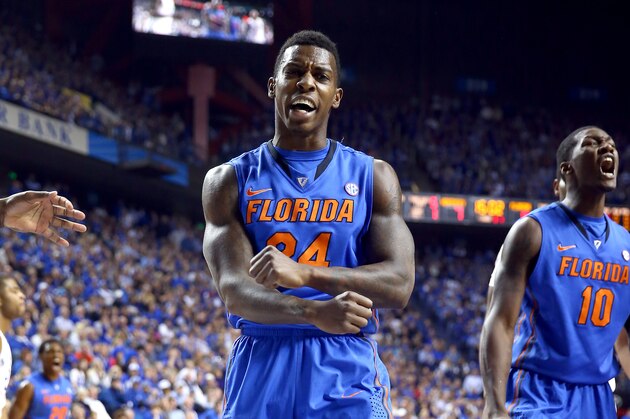 LEXINGTON, KY - FEBRUARY 15:  Casey Prather #24 of the Florida Gators celebrates during the game against the Kentucky Wildcats at Rupp Arena on February 15, 2014 in Lexington, Kentucky.  (Photo by Andy Lyons/Getty Images)