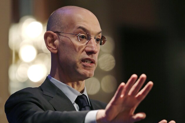 NBA commissioner Adam Silver gestures during an address, Wednesday, March 12, 2014, in Boston. Silver commented on some teams with losing records