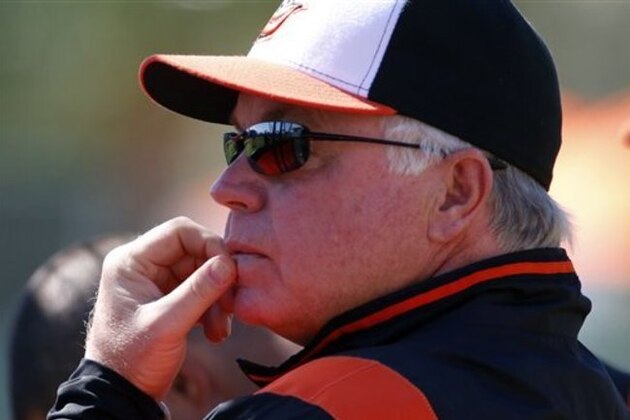Baltimore Orioles manager Buck Showalter watches batting practice before an exhibition spring training baseball game between the Baltimore Orioles and the Toronto Blue Jays in Sarasota, Fla., Saturday, March 1, 2014. (AP Photo/Gene J. Puskar) Baltimore Orioles manager Buck Showalter watches batting practice before an exhibition spring training baseball game between the Baltimore Orioles and the Toronto Blue Jays in Sarasota, Fla., Saturday, March 1, 2014. (AP Photo/Gene J. Puskar)