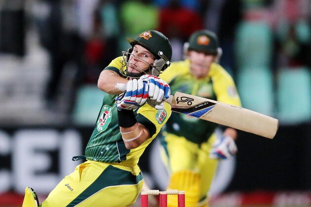 DURBAN, SOUTH AFRICA - MARCH 12: Brad Hodge of australia hits the winning runs   during the 2nd KFC T20 International match between South Africa and Australia at Sahara Stadium Kingsmead on March 12, 2014 in Durban, South Africa. (Photo by Anesh Debiky/Gallo Images/Getty Images)