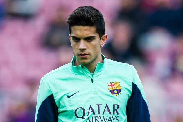BARCELONA, SPAIN - NOVEMBER 23: Marc Bartra of FC Barcelona looks on during the warm up prior to the La Liga match between FC Barcelona and Granda CF at Camp Nou on November 23, 2013 in Barcelona, Spain.  (Photo by David Ramos/Getty Images)