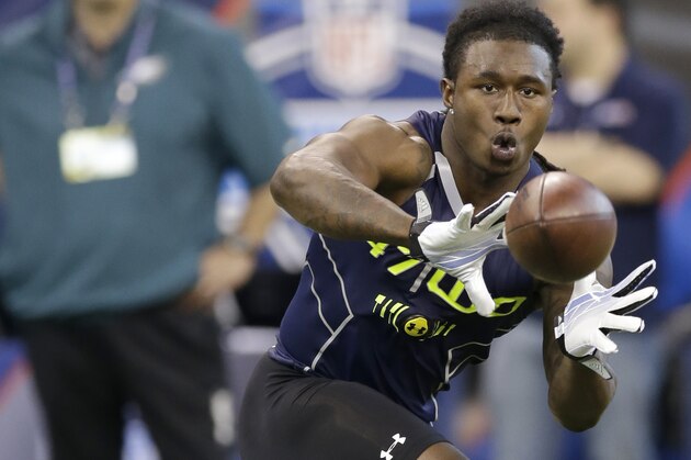 Clemson wide receiver Sammy Watkins runs a drill at the NFL football scouting combine in Indianapolis, Sunday, Feb. 23, 2014. (AP Photo/Nam Y. Huh) Clemson wide receiver Sammy Watkins runs a drill at the NFL football scouting combine in Indianapolis, Sunday, Feb. 23, 2014. (AP Photo/Nam Y. Huh)