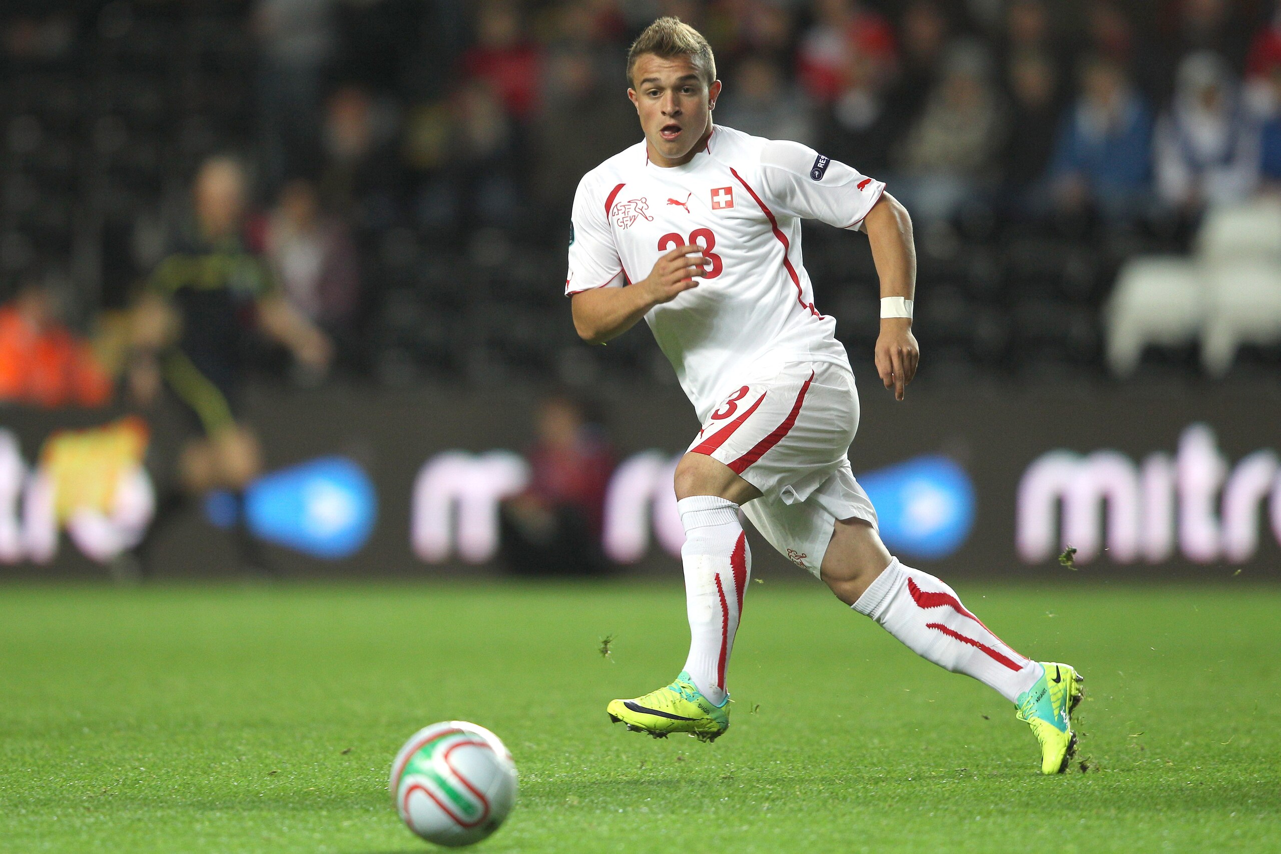 SWANSEA, WALES - OCTOBER 07:  Xherdan Shaqiri of Switzerland during the EURO 2012 Qualifying Group G match between Wales and Switzerland at the Liberty Stadium on October 7, 2011 in Swansea, Wales.  (Photo by Michael Steele/Getty Images)