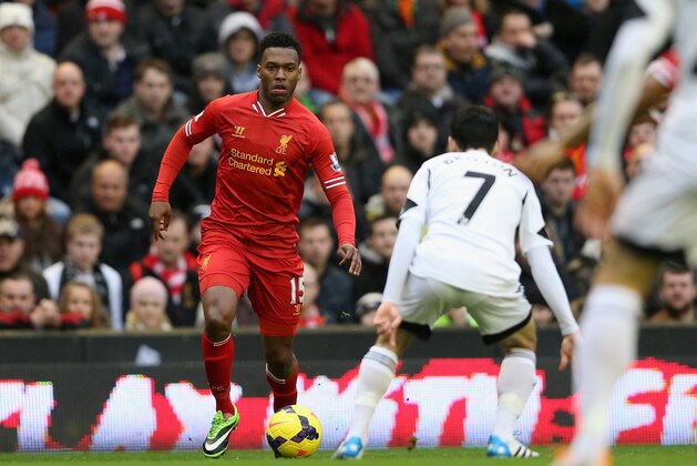 LIVERPOOL, ENGLAND - FEBRUARY 23:  Daniel Sturridge of Liverpool in action during the Barclays Premier League match between Liverpool and Swansea City at Anfield on February 23, 2014 in Liverpool, England.  (Photo by Clive Brunskill/Getty Images)