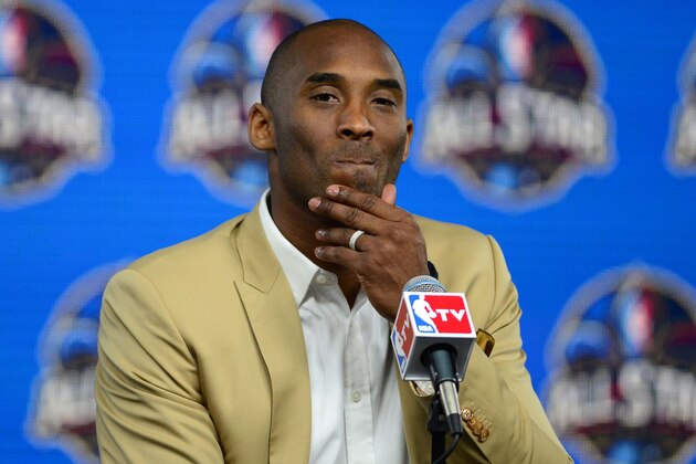 Feb 16, 2014; New Orleans, LA, USA; Los Angeles Lakers guard Kobe Bryant speaks during a press conference before the 2014 NBA All-Star Game at the Smoothie King Center. Mandatory Credit: Bob Donnan-USA TODAY Sports